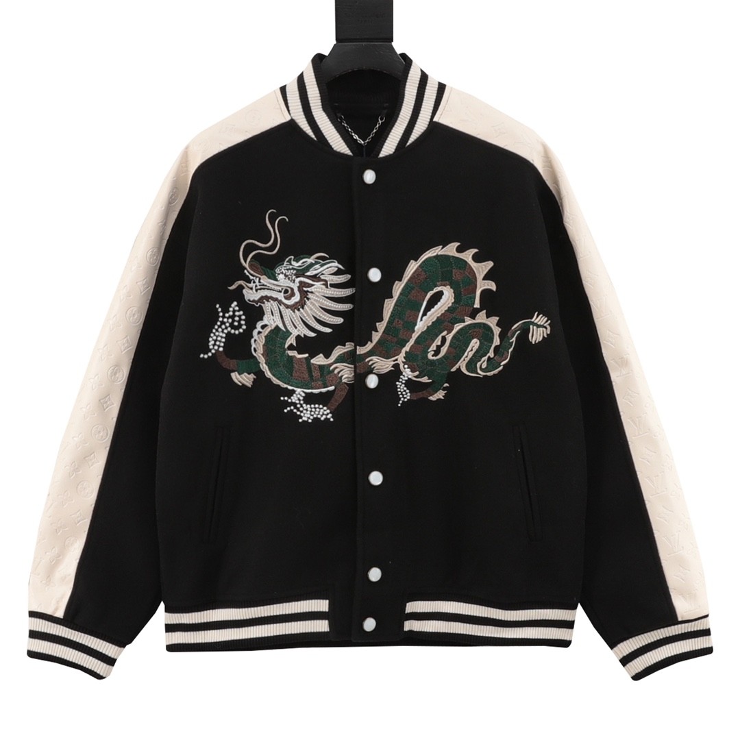 Louis Vuitton Chinese Dragon Embroidery Patchwork Baseball Jacket Coat