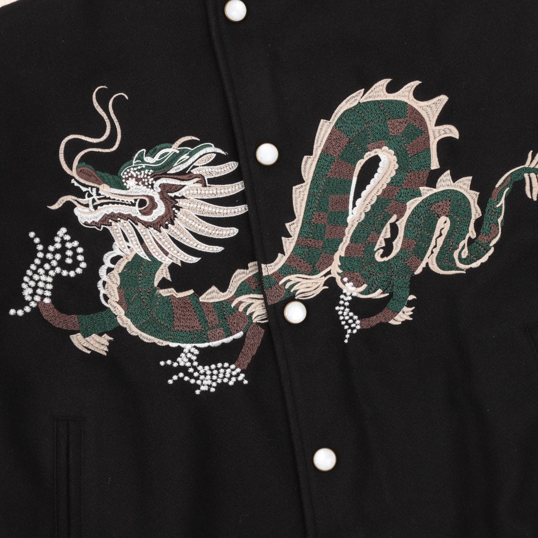 Louis Vuitton Chinese Dragon Embroidery Patchwork Baseball Jacket Coat