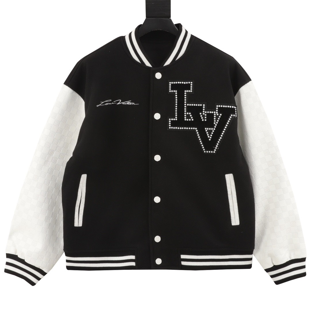 Louis Vuitton Appliquéd Logo Patchwork Baseball Jacket Coat