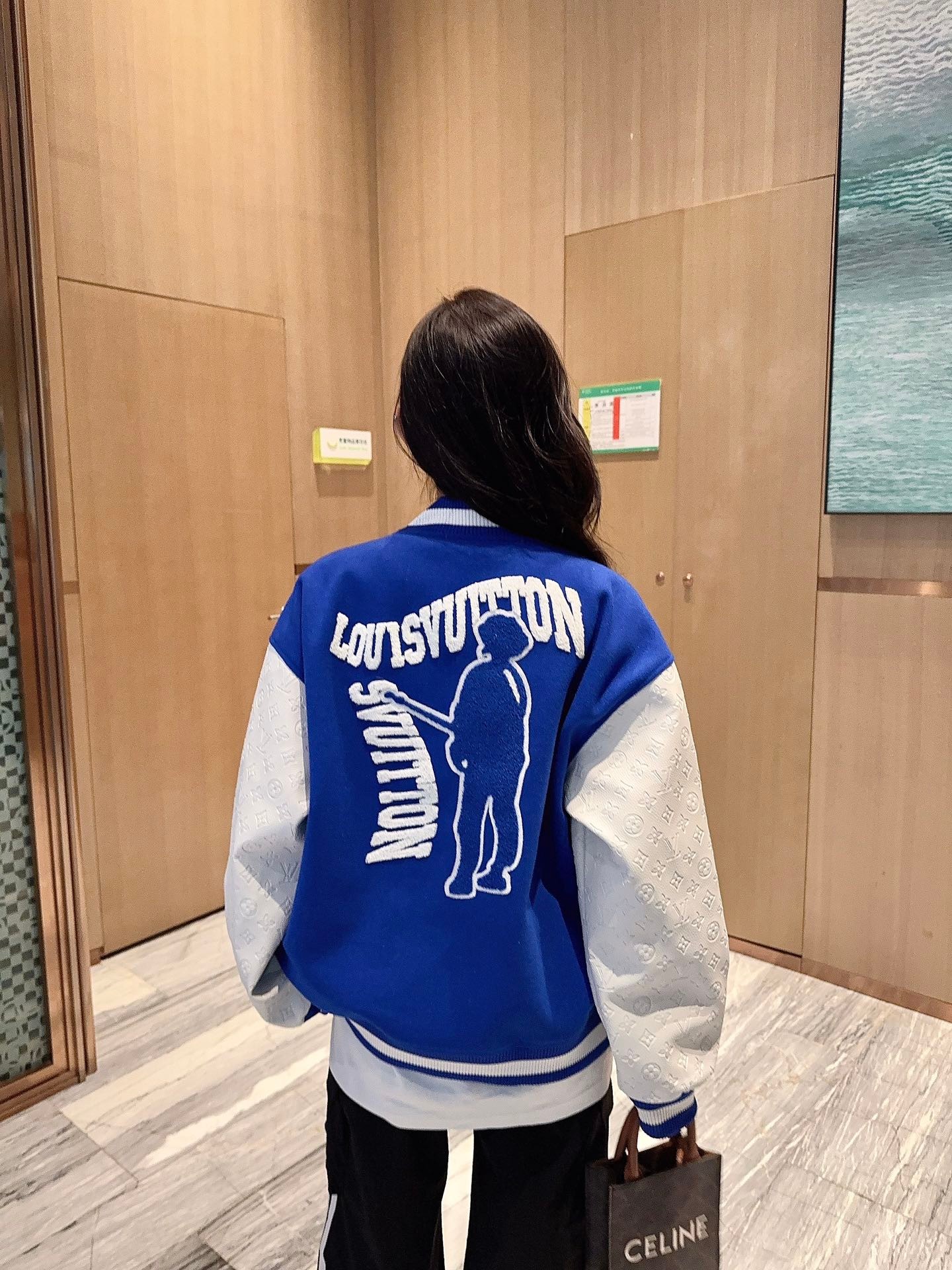 Louis Vuitton V Letter Embroidery Spliced Baseball Jacket Jacket