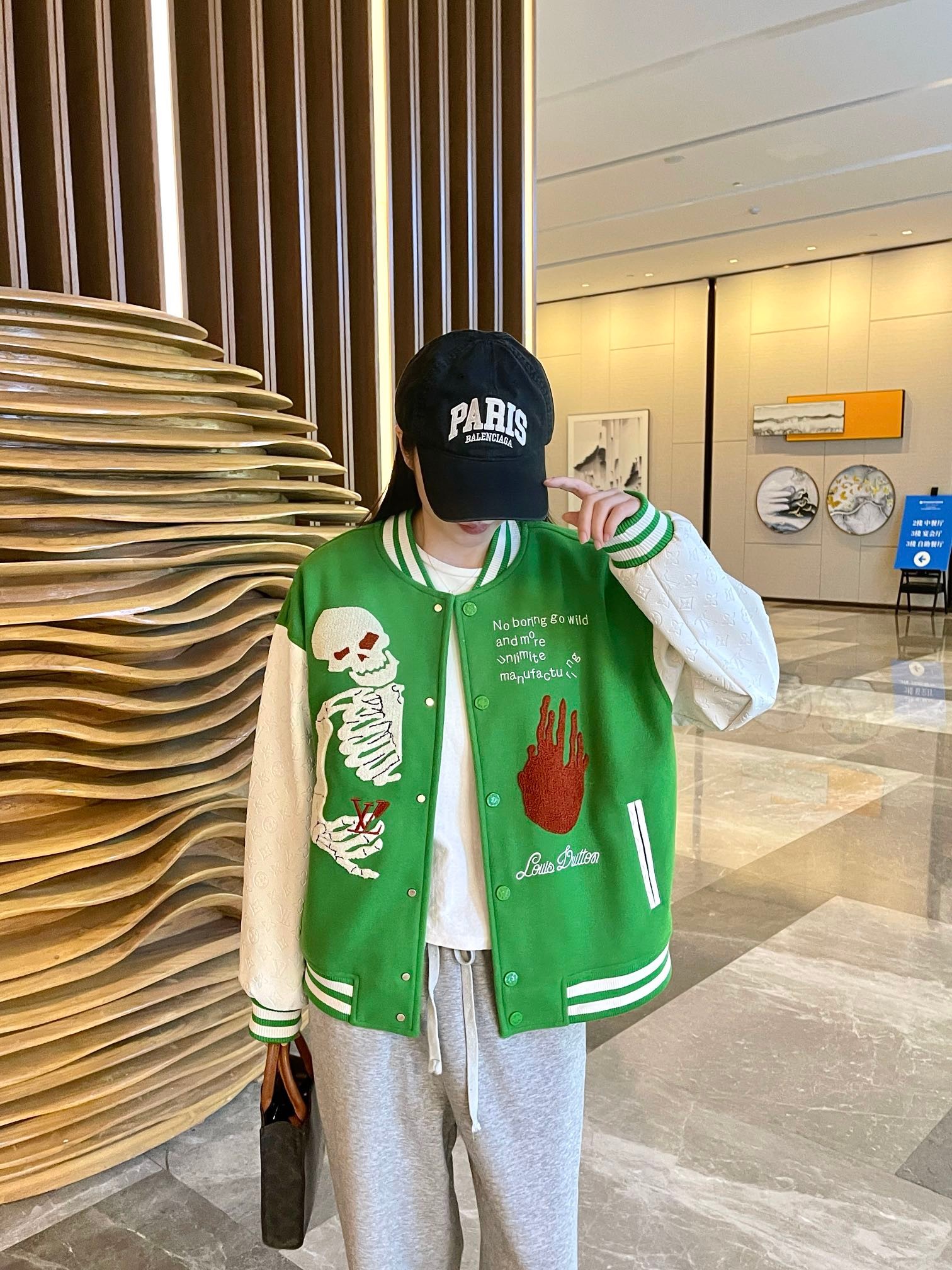 Louis Vuitton Skull Embroidery Patchwork Baseball Jacket Coat