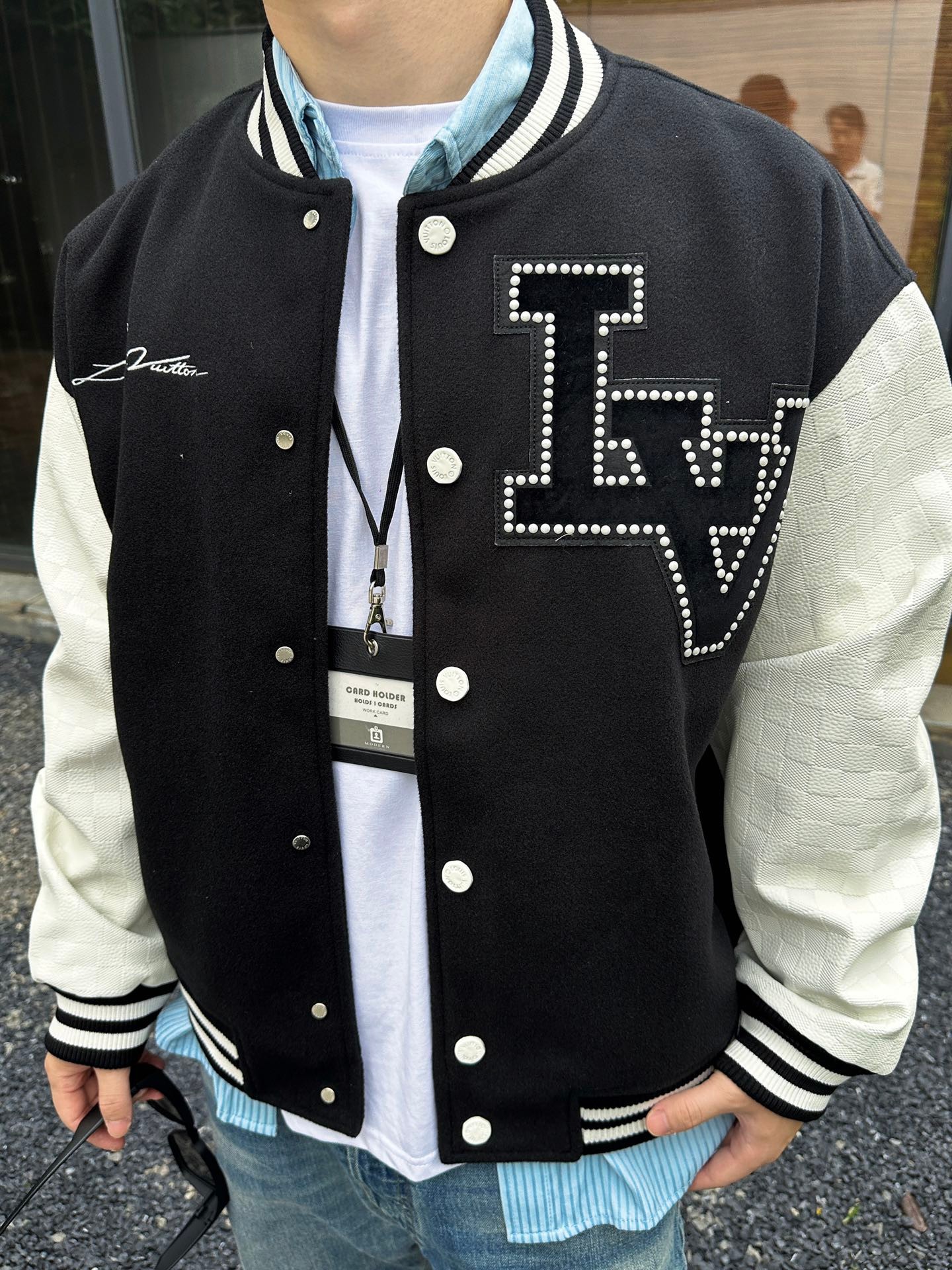 Louis Vuitton Appliquéd Logo Patchwork Baseball Jacket Coat