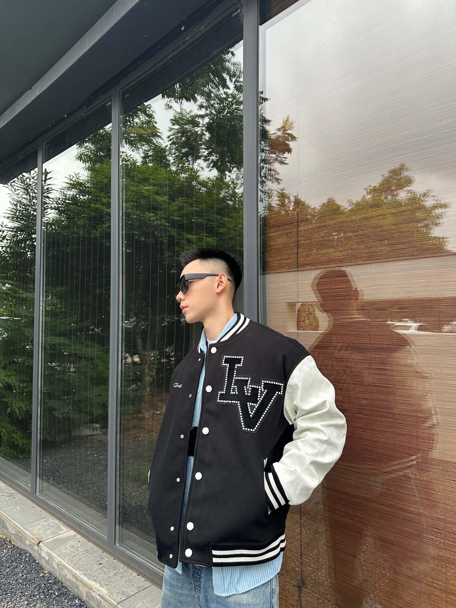 Louis Vuitton Appliquéd Logo Patchwork Baseball Jacket Coat