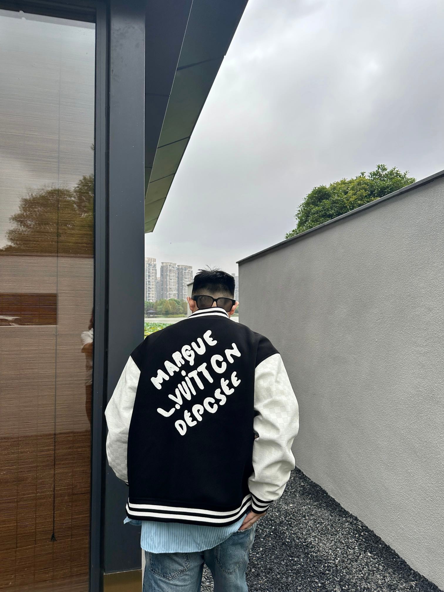 Louis Vuitton Appliquéd Logo Patchwork Baseball Jacket Coat