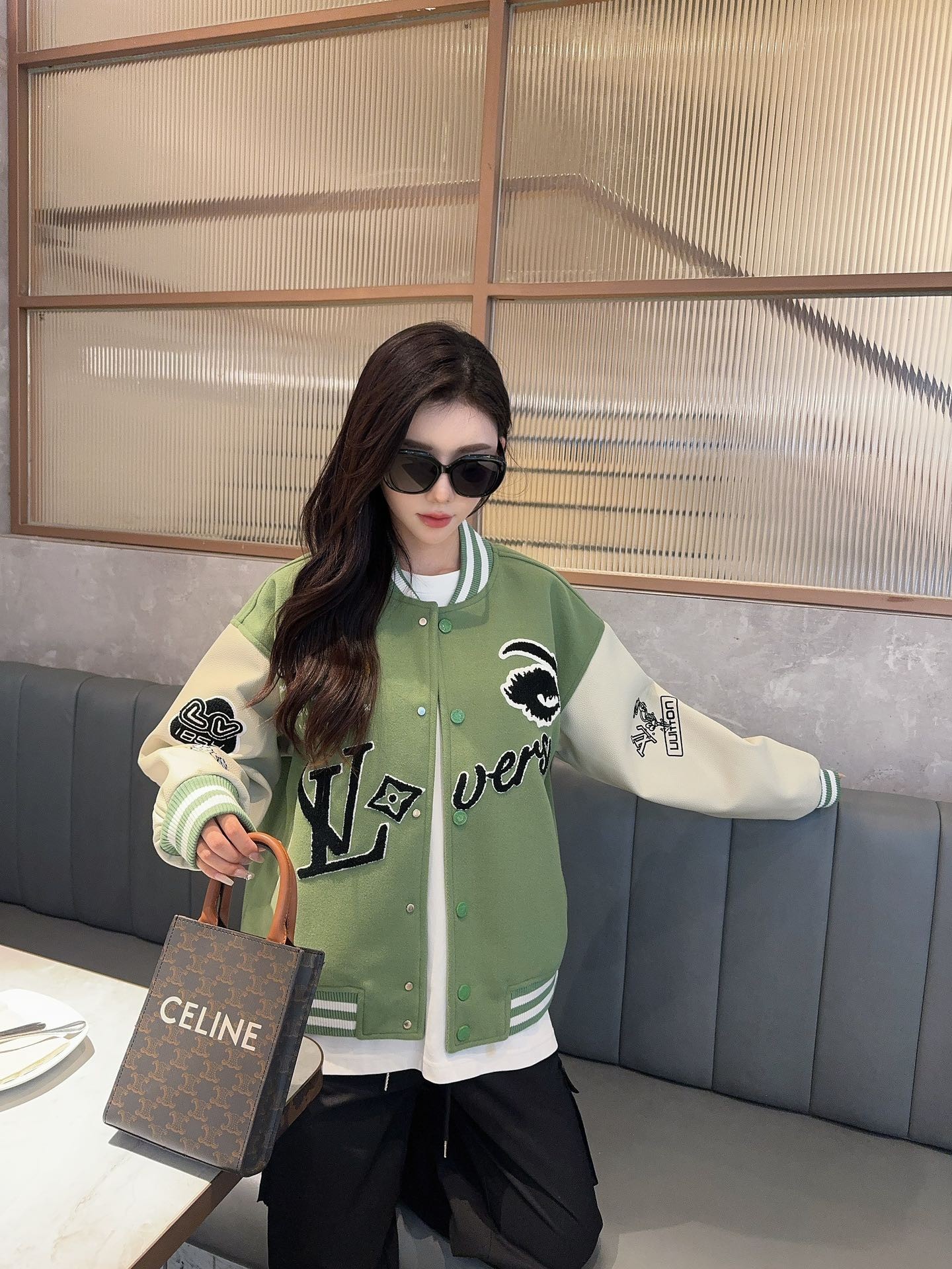 Louis Vuitton Badge Embroidery Patchwork Baseball Jacket Coat