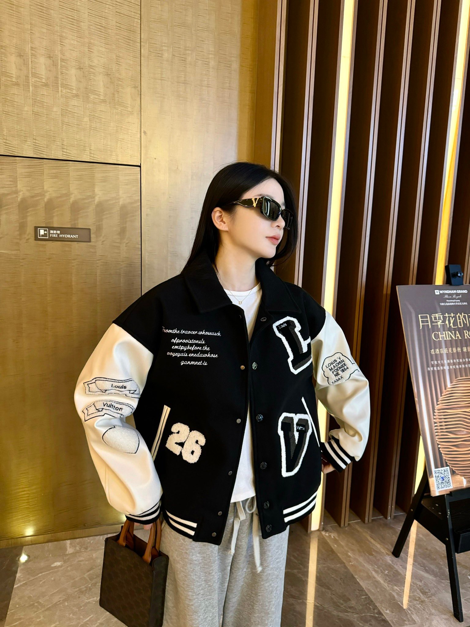 Louis Vuitton Flocked Monogram Embroidered Spliced Baseball Jacket