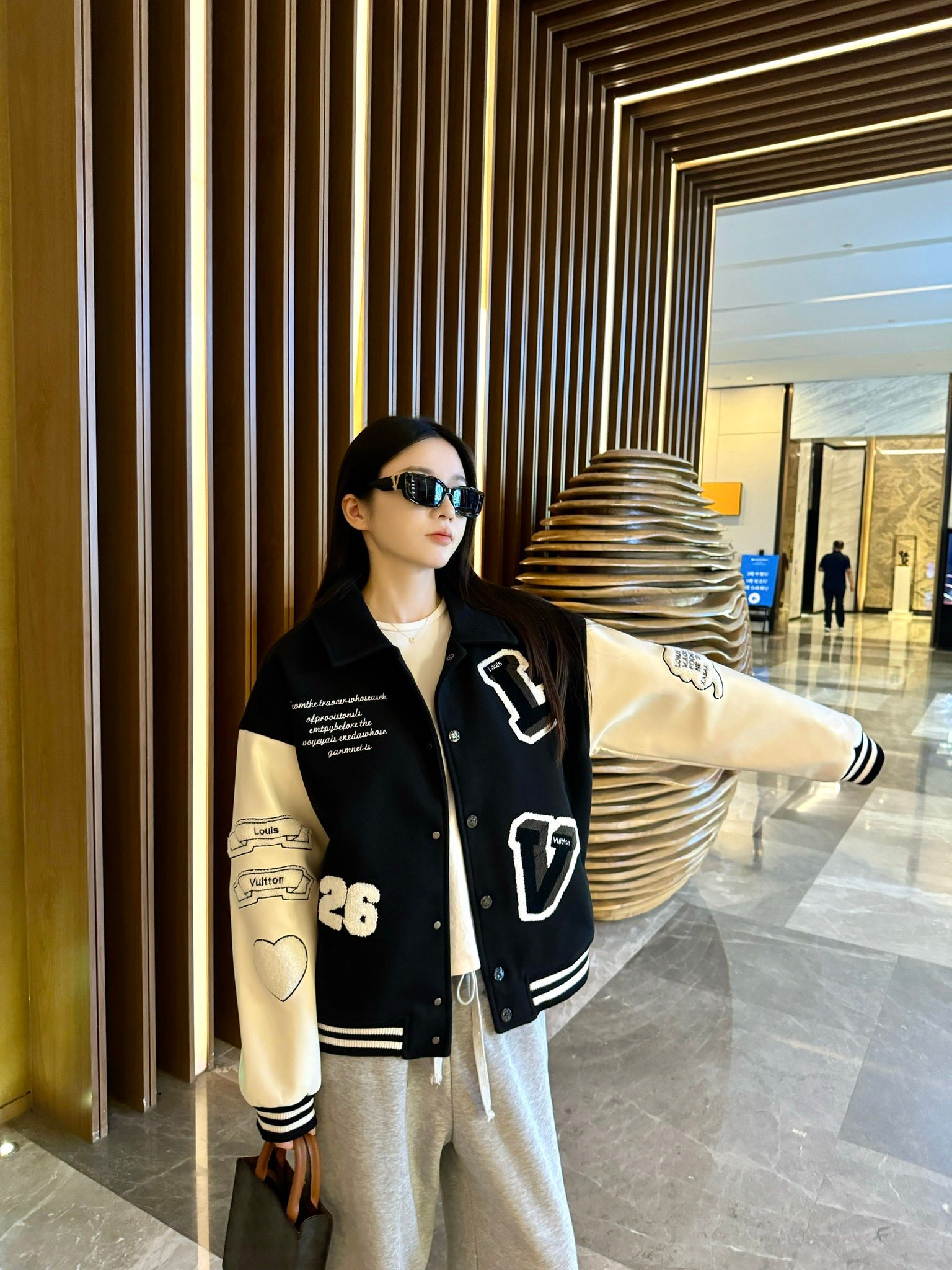 Louis Vuitton Flocked Monogram Embroidered Spliced Baseball Jacket