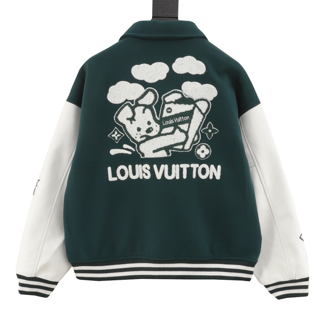 Louis Vuitton Flocked Monogram Embroidered Spliced Baseball Jacket Jacket