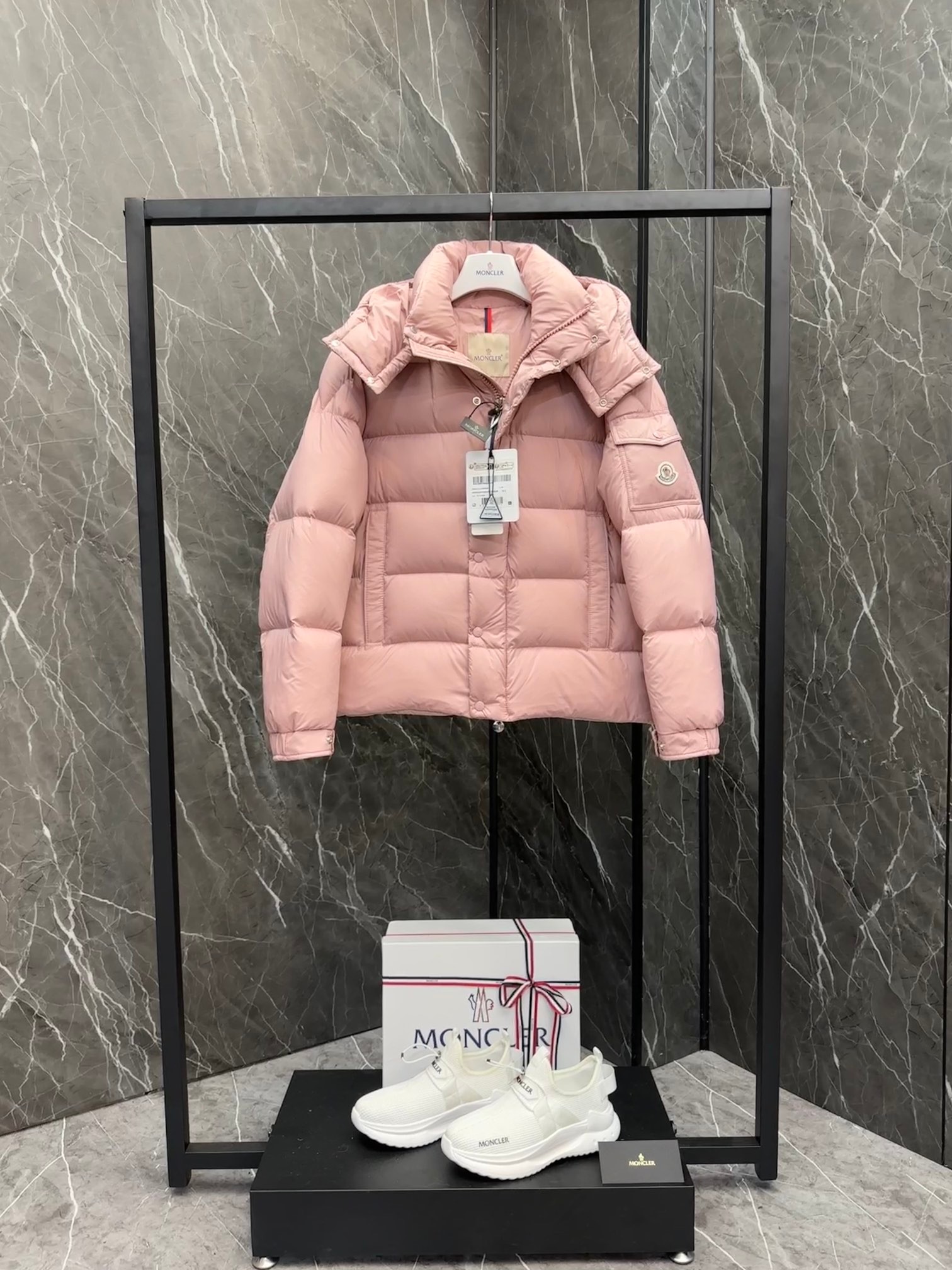 Moncle Maya 70 Winter Down Jacket Coat in Rose Pink