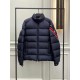 Moncler Solayan Men's Short Down Jacket Coat with Tricolor Trim