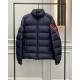 Moncler Solayan Men's Short Down Jacket Coat with Tricolor Trim