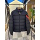 Moncler Solayan Men's Short Down Jacket Coat with Tricolor Trim