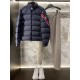 Moncler Solayan Men's Short Down Jacket Coat with Tricolor Trim