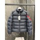 Moncler Solayan Men's Short Down Jacket Coat with Tricolor Trim