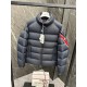 Moncler Solayan Men's Short Down Jacket Coat with Tricolor Trim