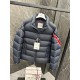 Moncler Solayan Men's Short Down Jacket Coat with Tricolor Trim