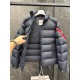 Moncler Solayan Men's Short Down Jacket Coat with Tricolor Trim