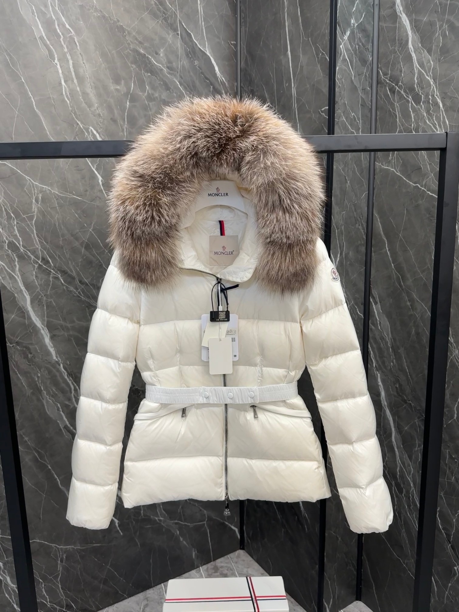 Moncler Boed Women's Short Down Jacket Coat with Fox Fur Collar