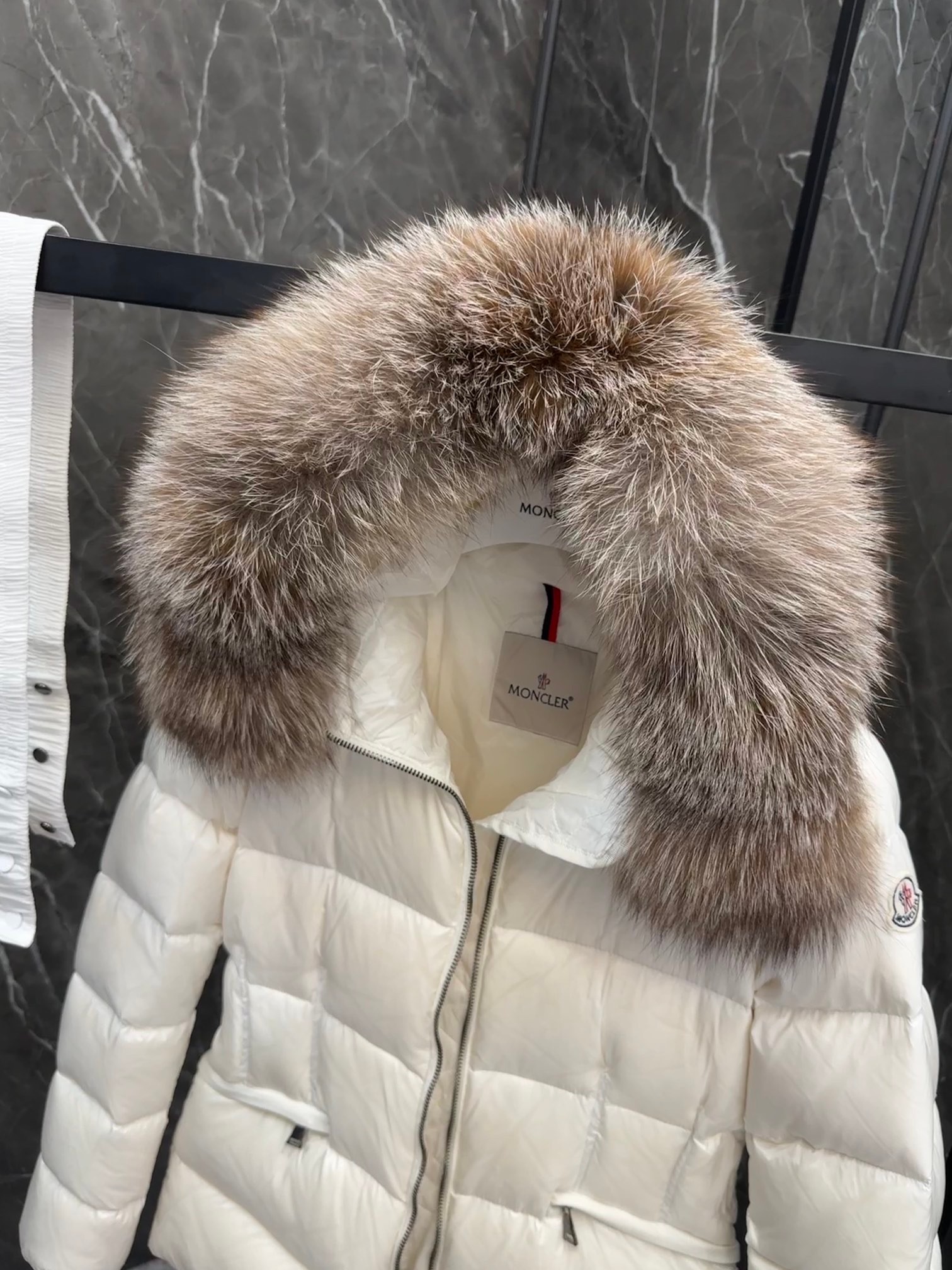 Moncler Boed Women's Short Down Jacket Coat with Fox Fur Collar