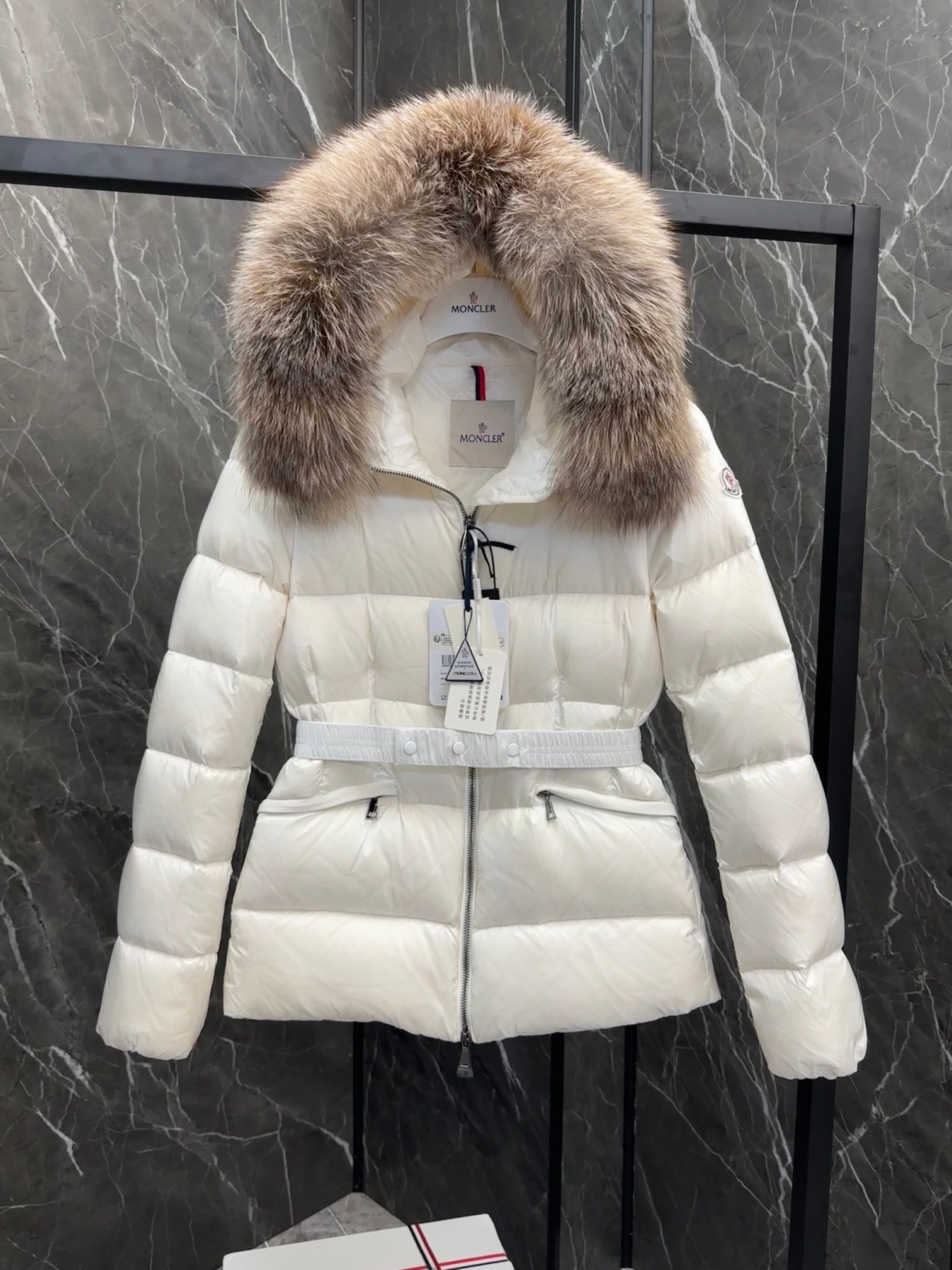 Moncler Boed Women's Short Down Jacket Coat with Fox Fur Collar