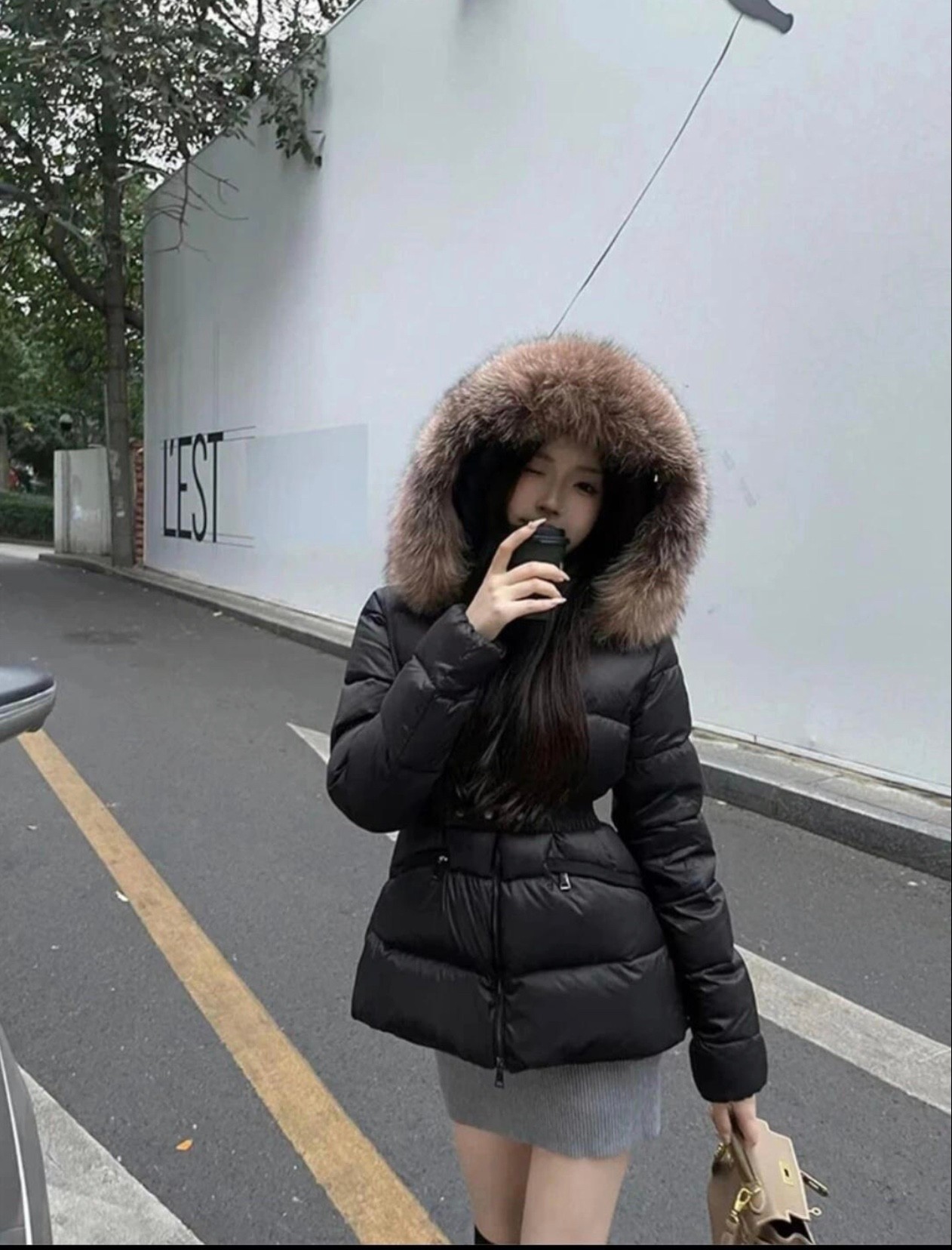 Moncler Boed Women's Short Down Jacket Coat with Fox Fur Collar