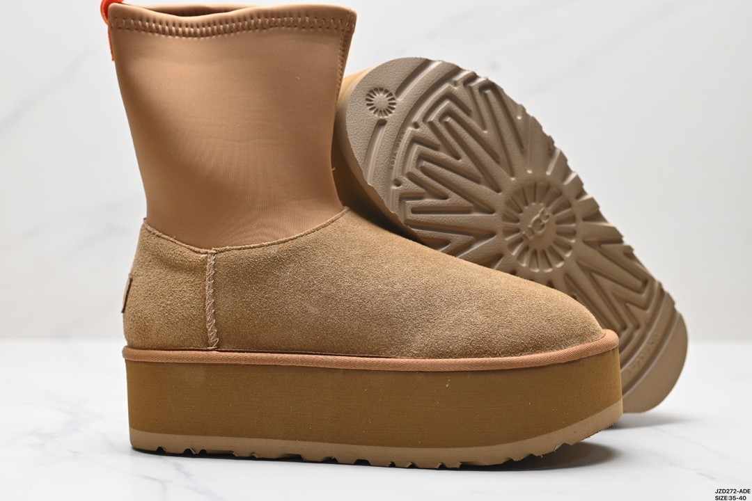 UGG Suede Casual Round Head Lightweight Thick Sole High Boots